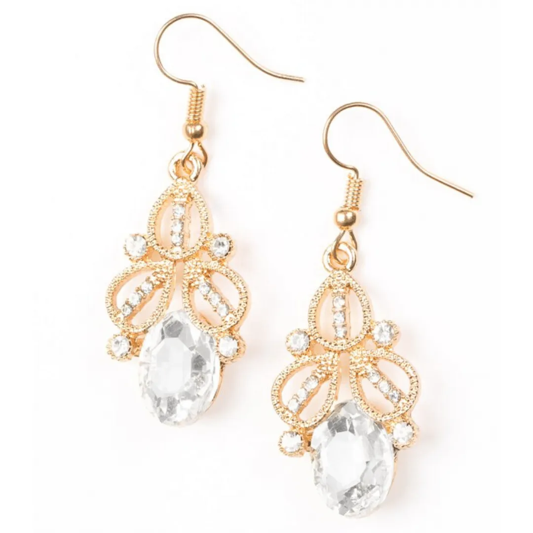 A Crown Pleaser White Gem and Gold Earrings