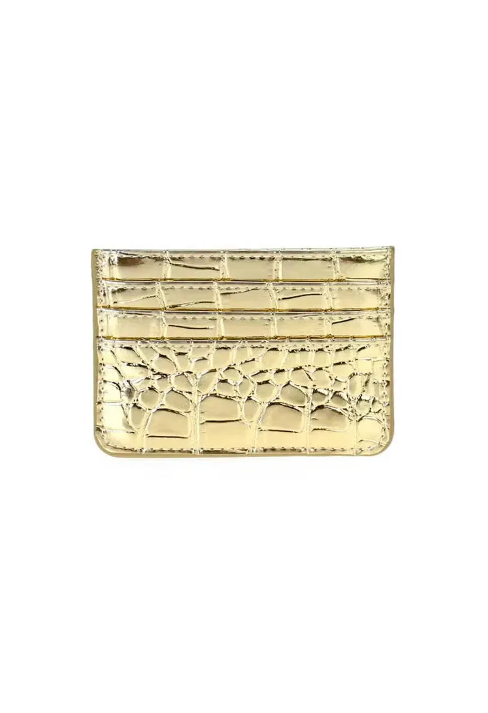 Aria Card Holder-Gold Croc