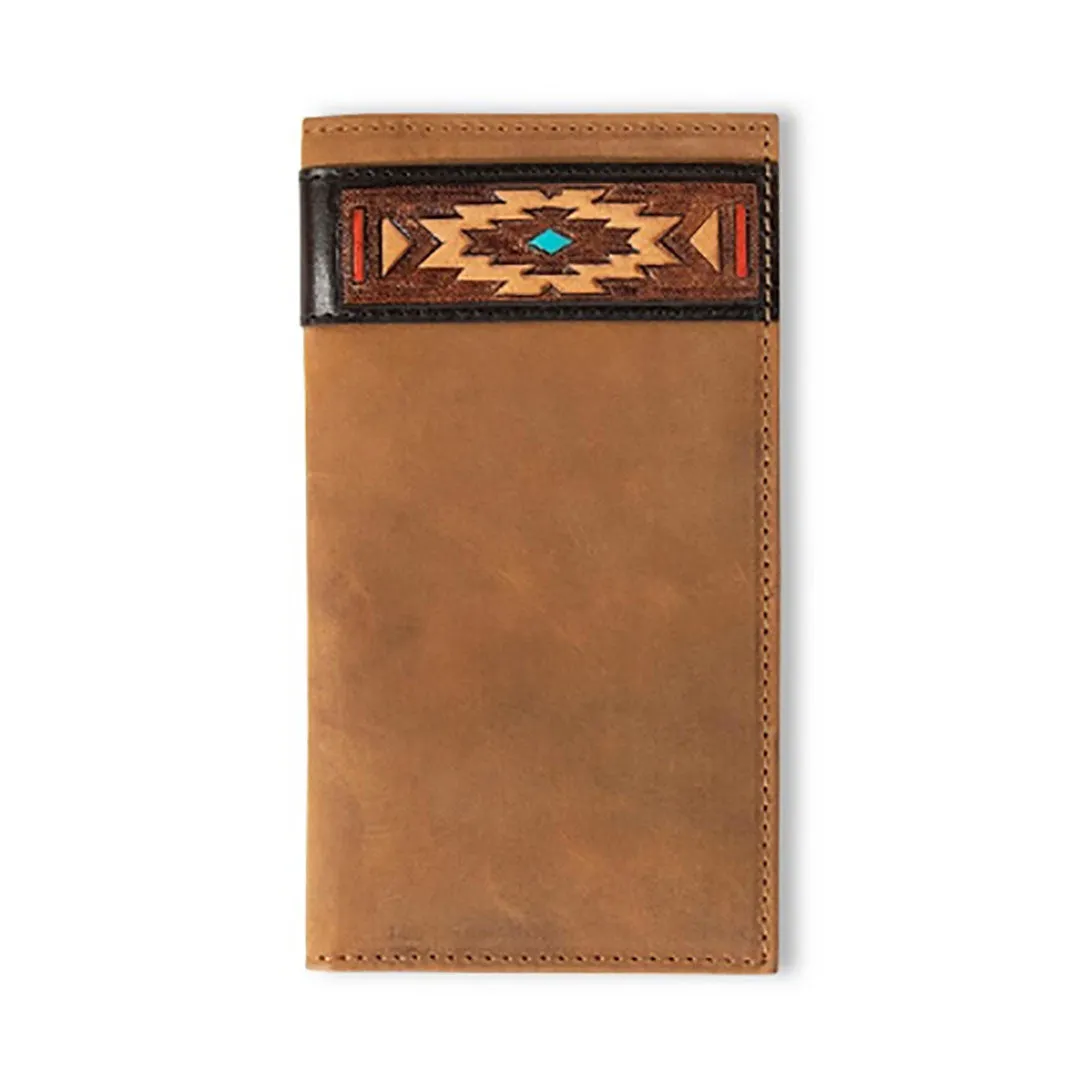 Ariat Men's Aged Bark Southwest Overlay Rodeo Wallet