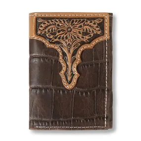 Ariat Men's Trifold Croc Pattern & Floral Embossed Wallet