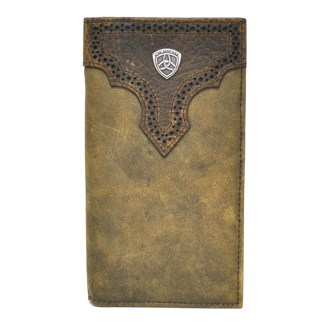 Ariat Perforated Overlay Shield Concho Med. Brown Rodeo Wallet