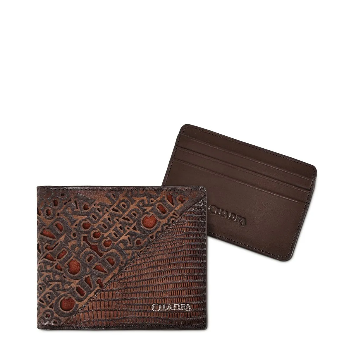 B3033LT - Cuadra brown casual fashion lizard leather bi fold wallet for men