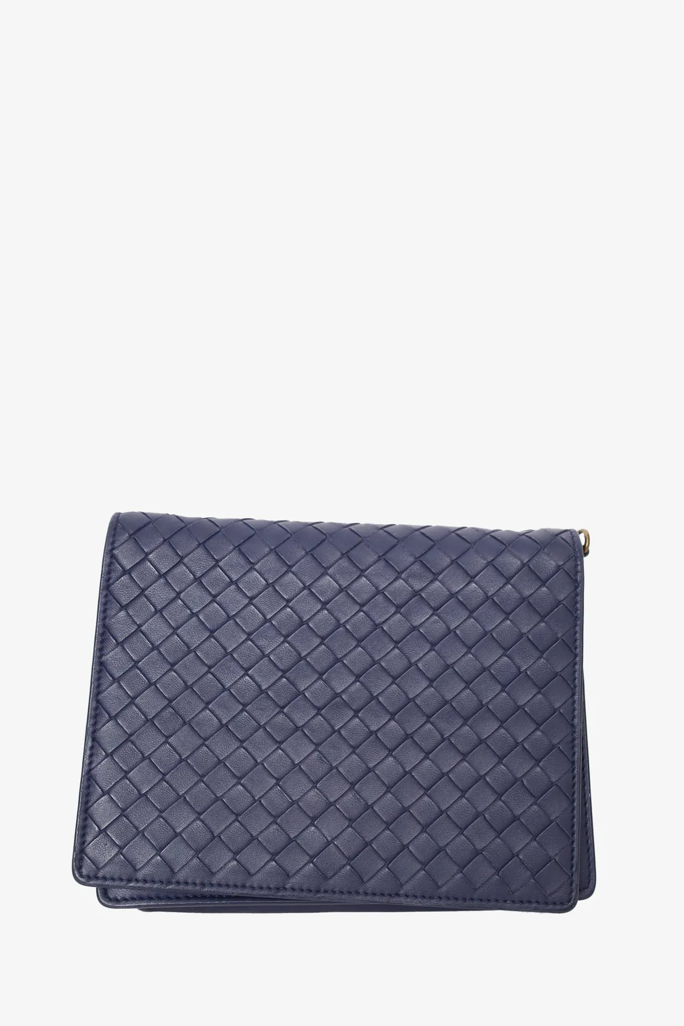 Bottega Veneta Blue Intrecciato Woven Nappa Leather Wallet-On-Chain Crossbody Bag