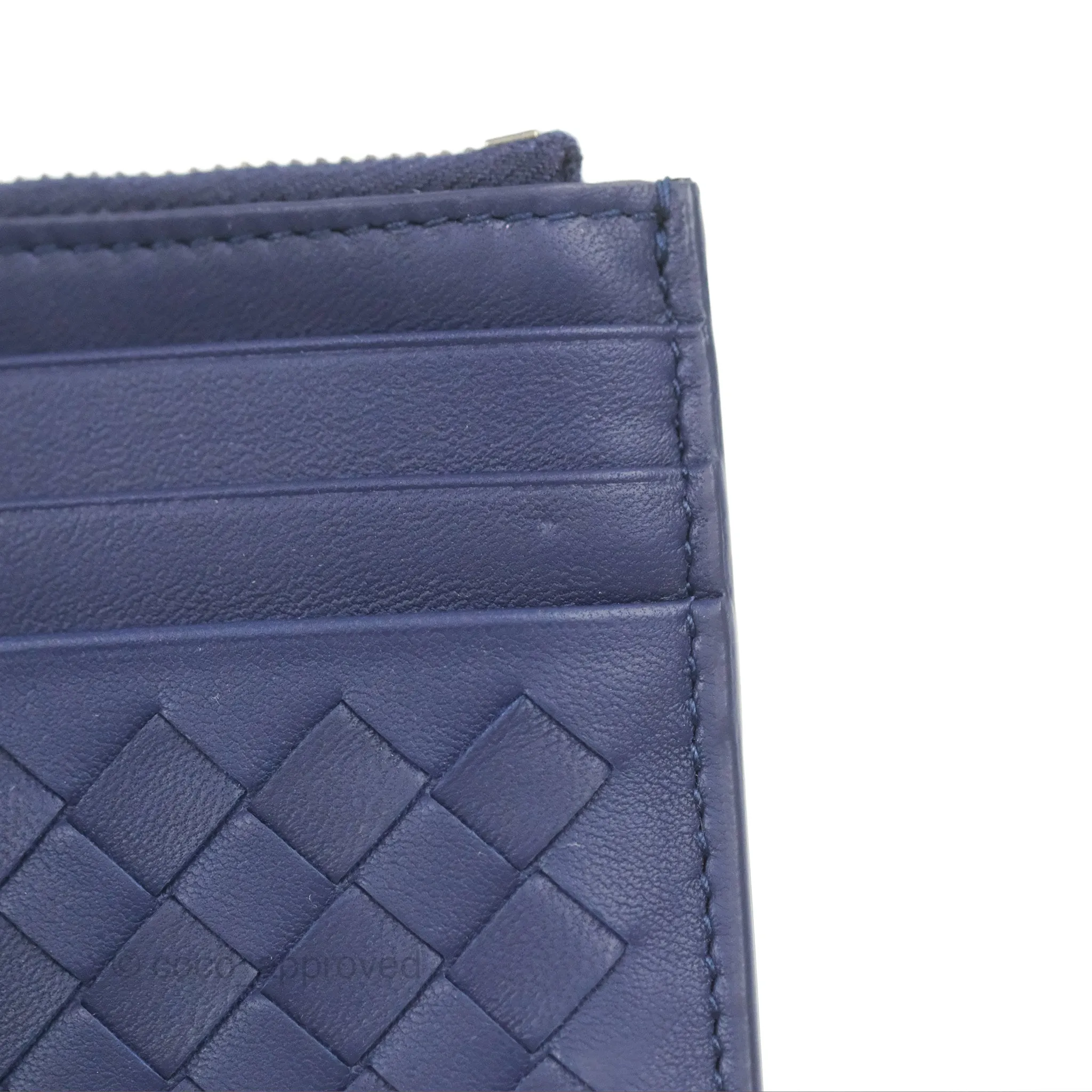 Bottega Veneta Intrecciato Zipped Card Case Blue