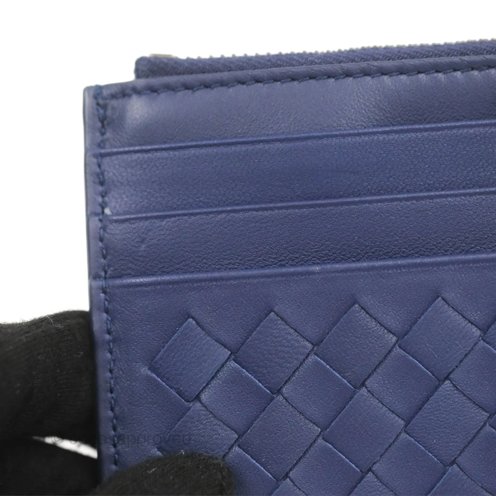 Bottega Veneta Intrecciato Zipped Card Case Blue