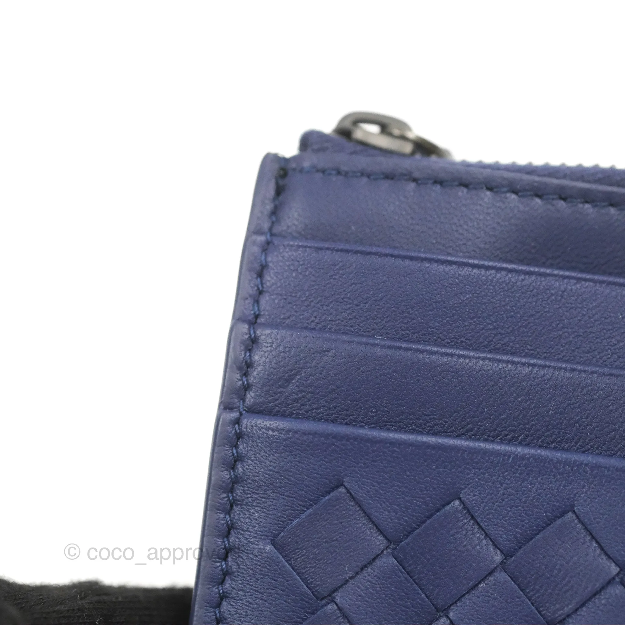 Bottega Veneta Intrecciato Zipped Card Case Blue