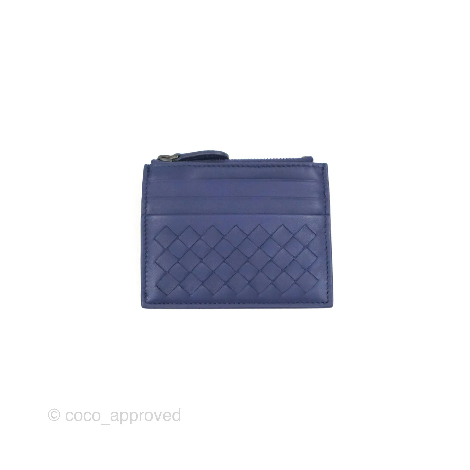 Bottega Veneta Intrecciato Zipped Card Case Blue