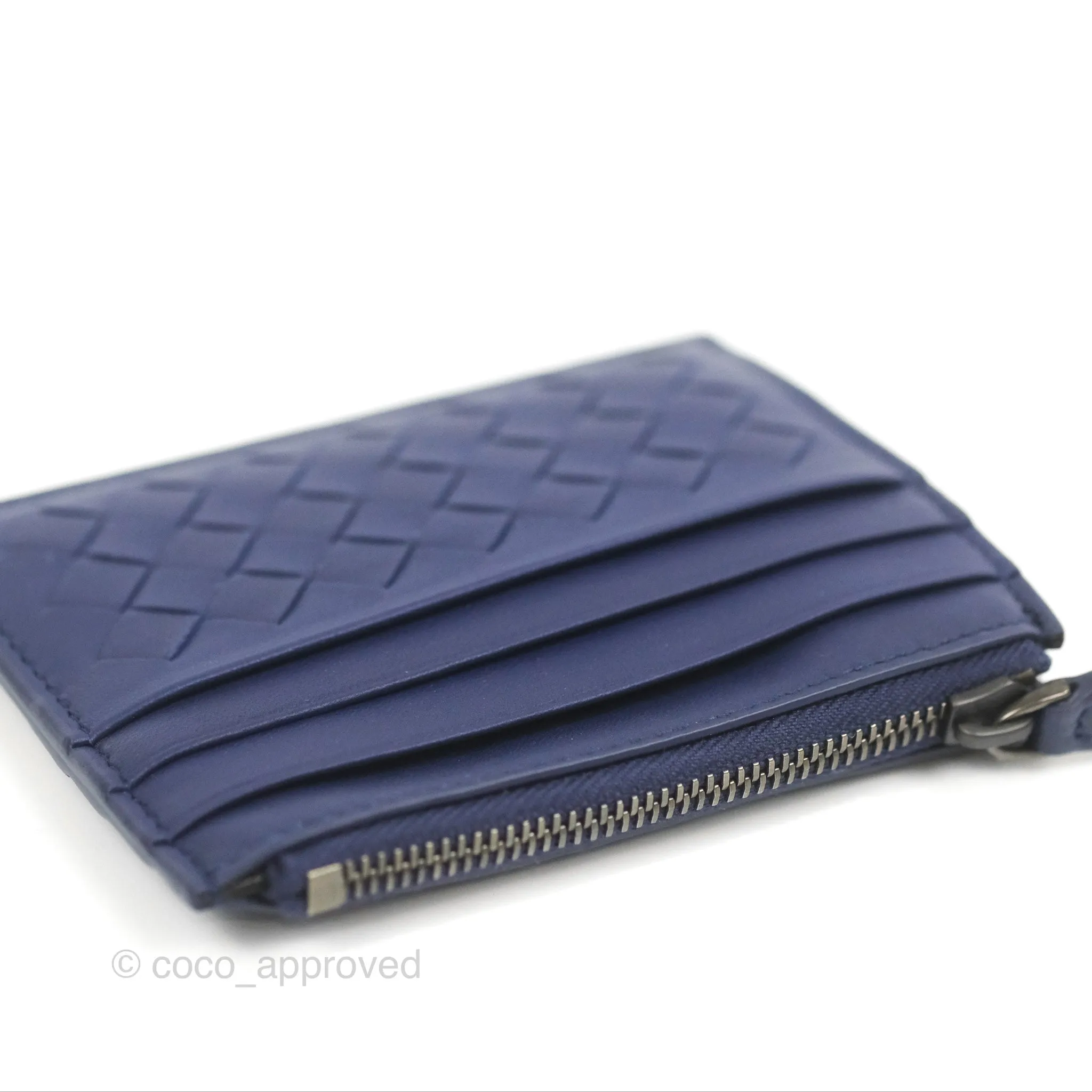 Bottega Veneta Intrecciato Zipped Card Case Blue