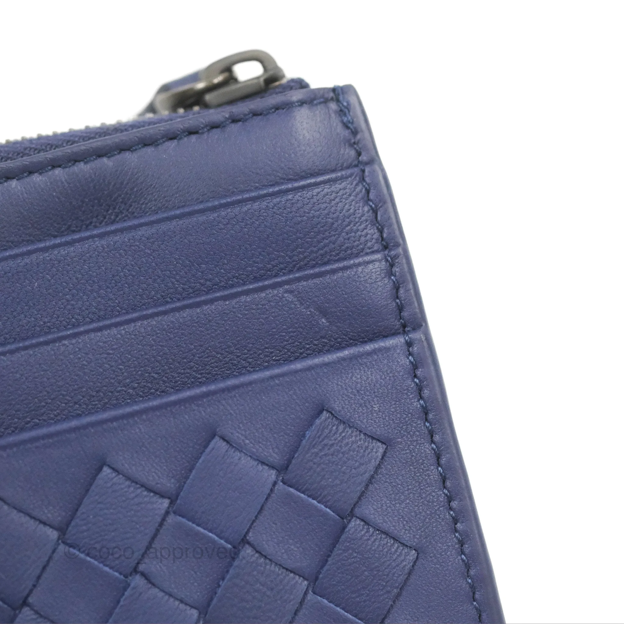 Bottega Veneta Intrecciato Zipped Card Case Blue