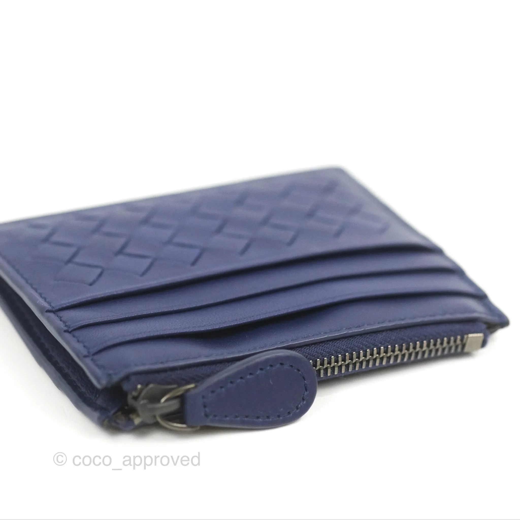 Bottega Veneta Intrecciato Zipped Card Case Blue