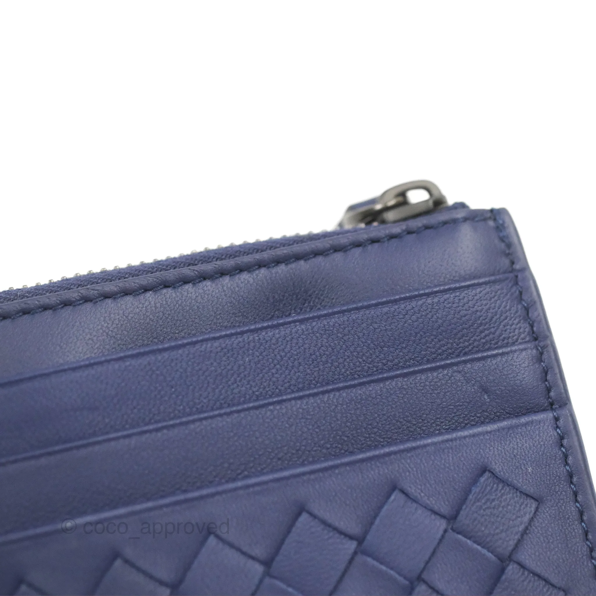 Bottega Veneta Intrecciato Zipped Card Case Blue