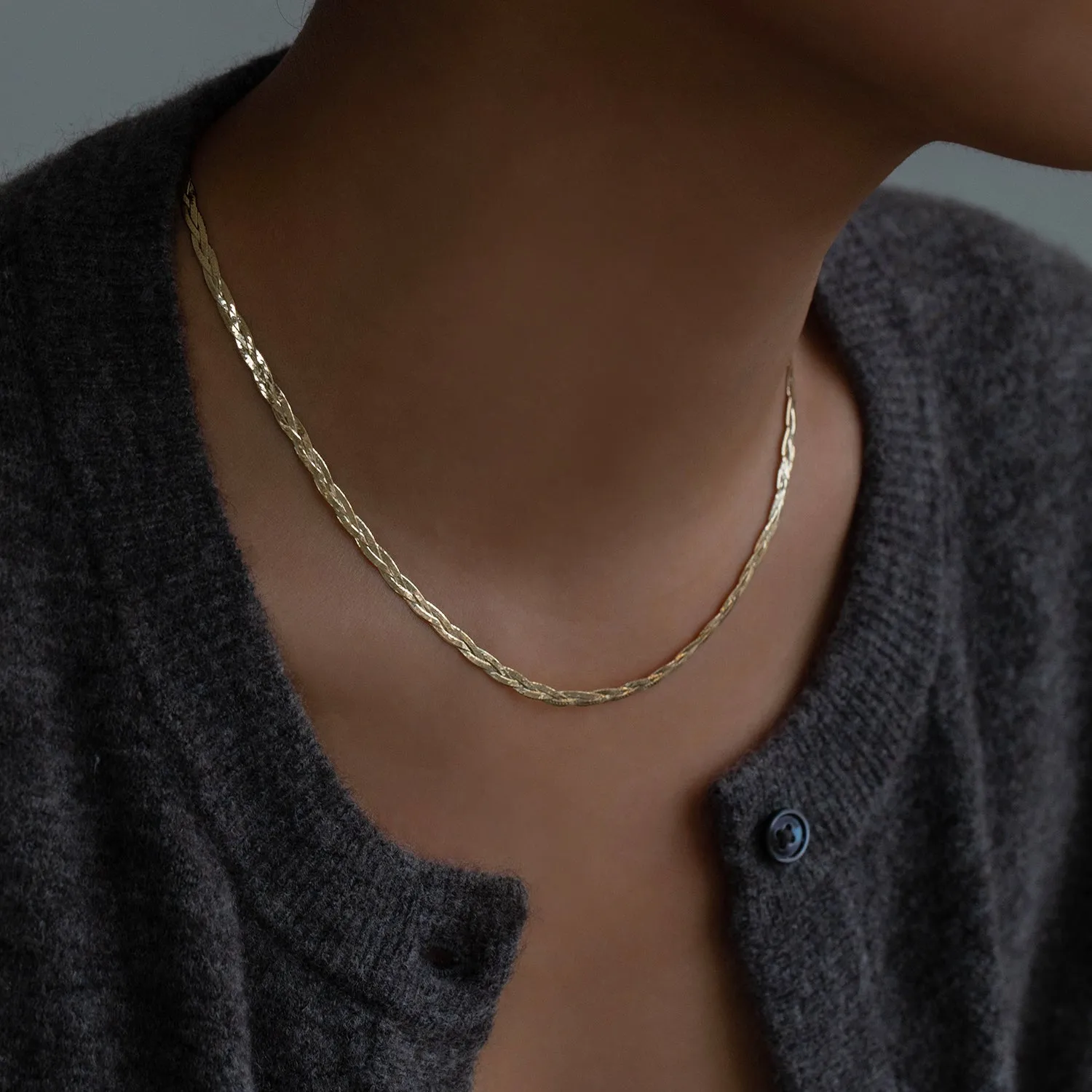 Braided Herringbone Necklace | 10k Gold