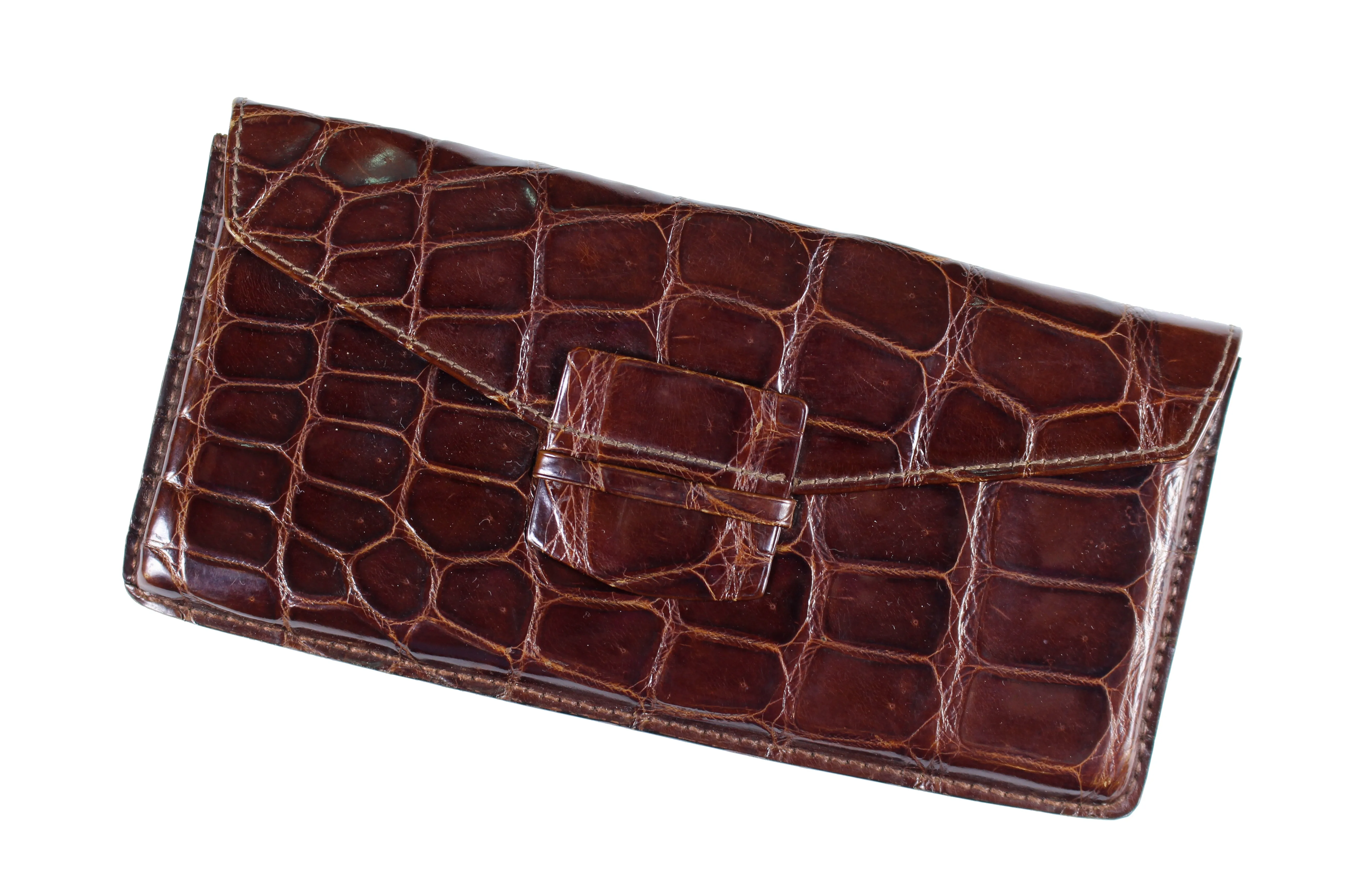 Brown glossy crocodile skin walet