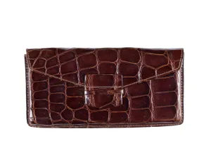 Brown glossy crocodile skin walet