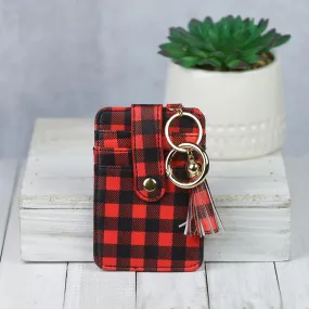 Candace Keychain Card Wallet-Red Black Buffalo Plaid