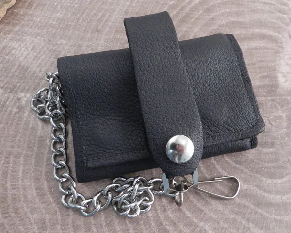 Chain Wallet Black Leather Biker Soft