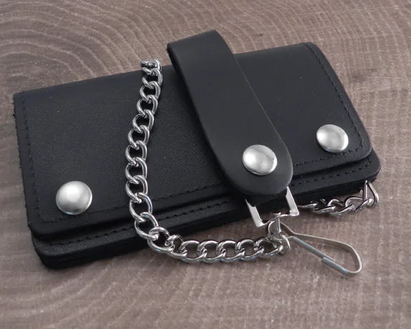 Chain Wallet Black Leather Biker Soft