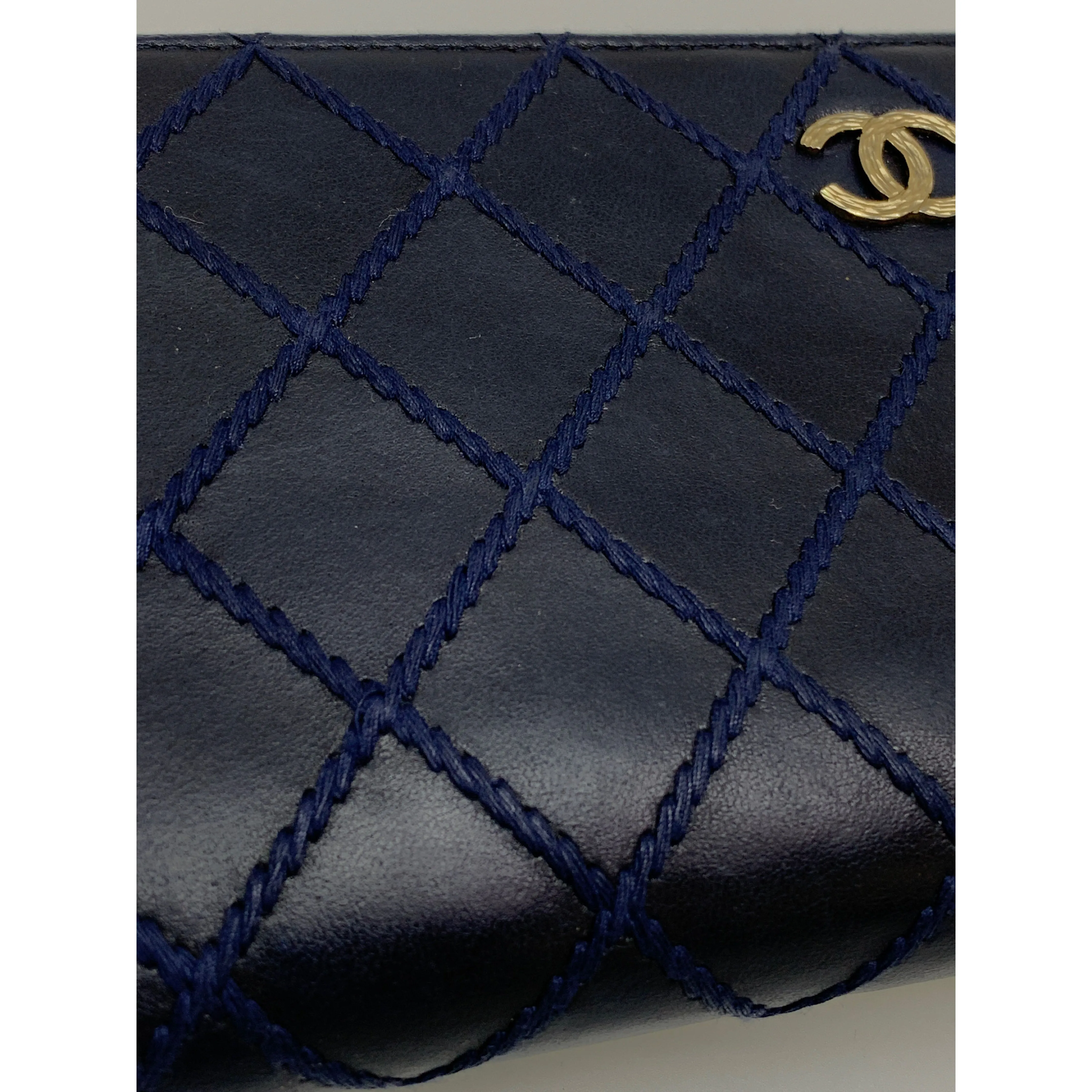 #CHANEL/Long Wallet/NVY/Leather