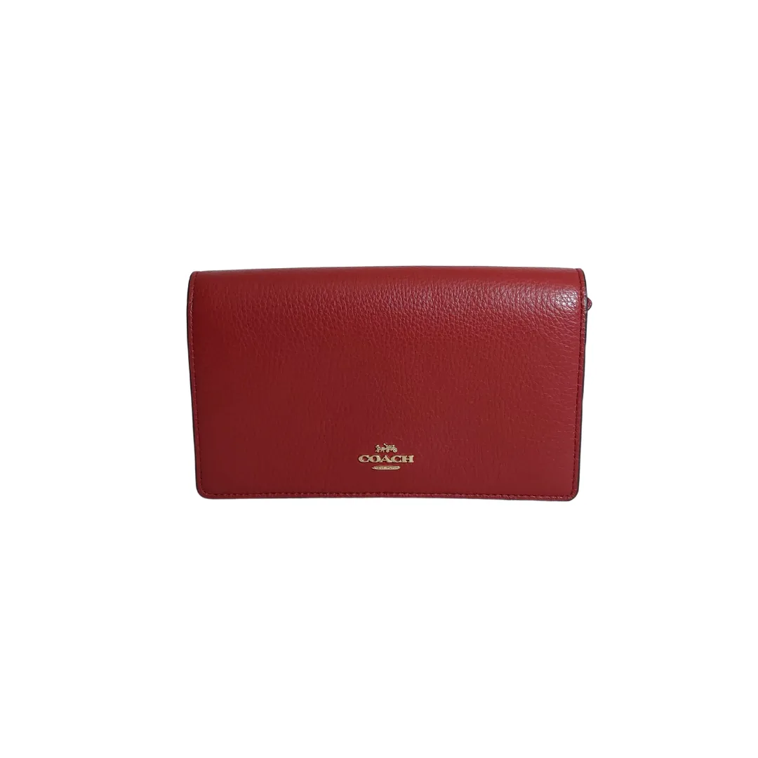 Coach Red Pebbled Leather Wallet-On-Chain | Like New |