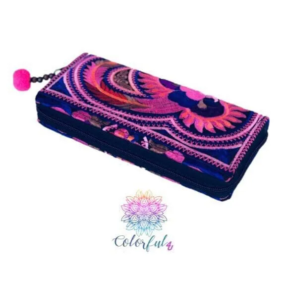 Colorful Embroidered Wallet - Boho Chic Vegan Wallet/Clutch Bag