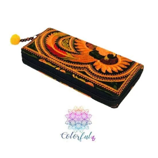 Colorful Embroidered Wallet - Boho Chic Vegan Wallet/Clutch Bag