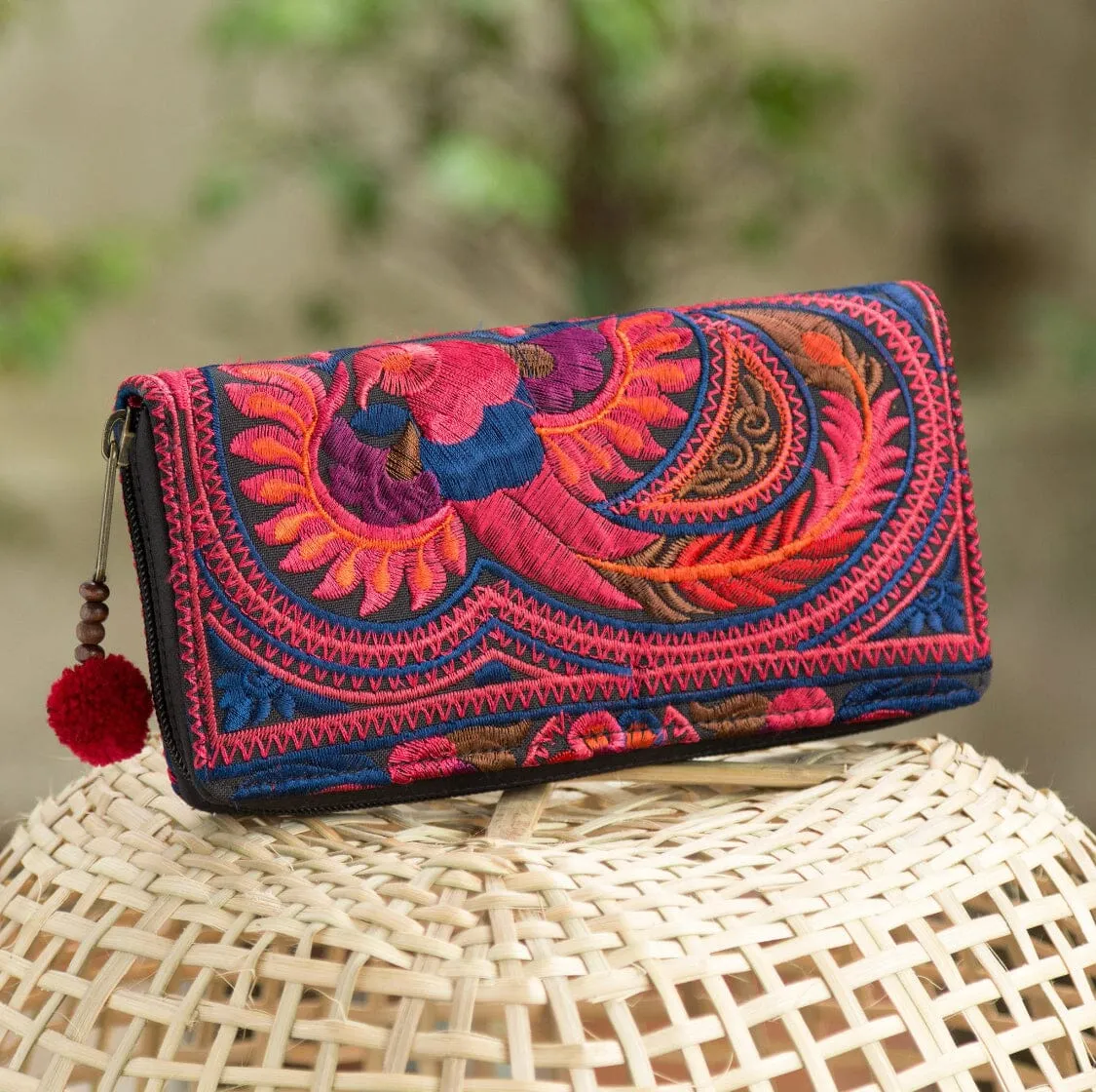 Colorful Embroidered Wallet - Boho Chic Vegan Wallet/Clutch Bag