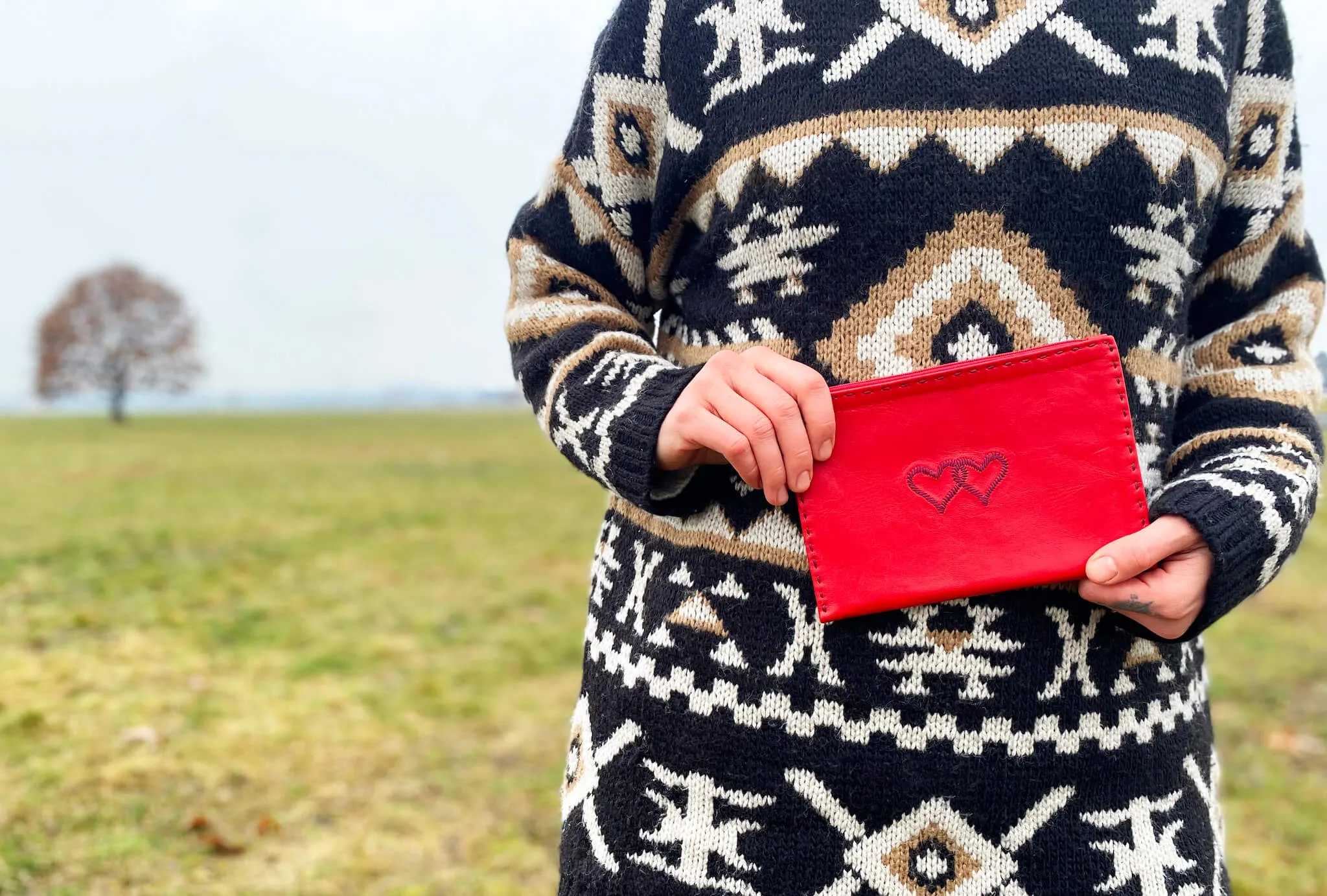 Embroidered Leather Pouch *Love Edition* in Red