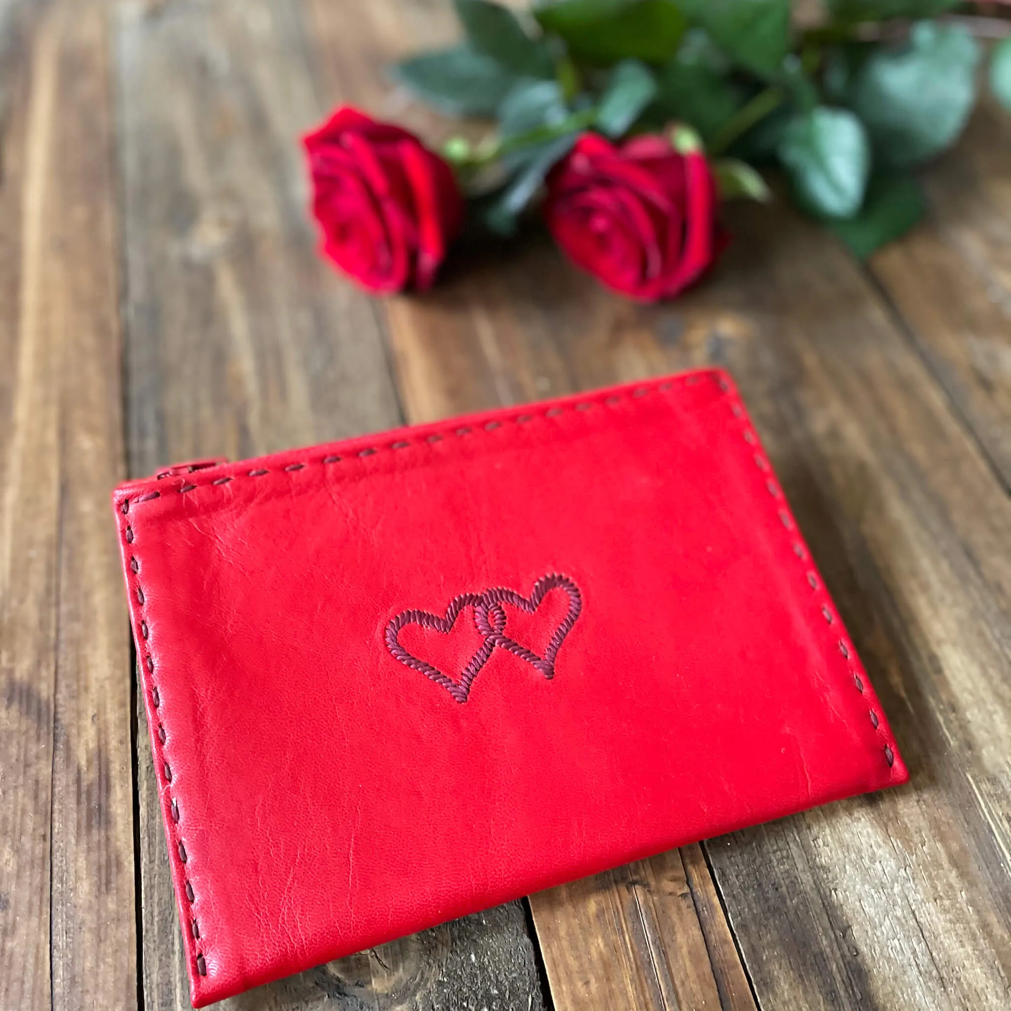 Embroidered Leather Pouch *Love Edition* in Red