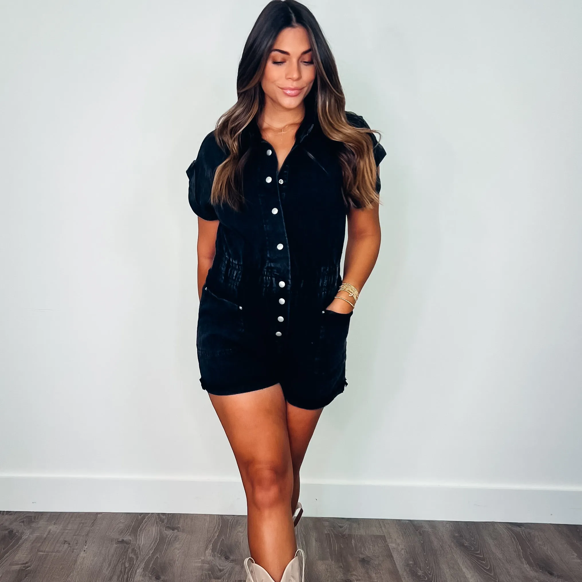 Evie Vintage Black Denim Romper