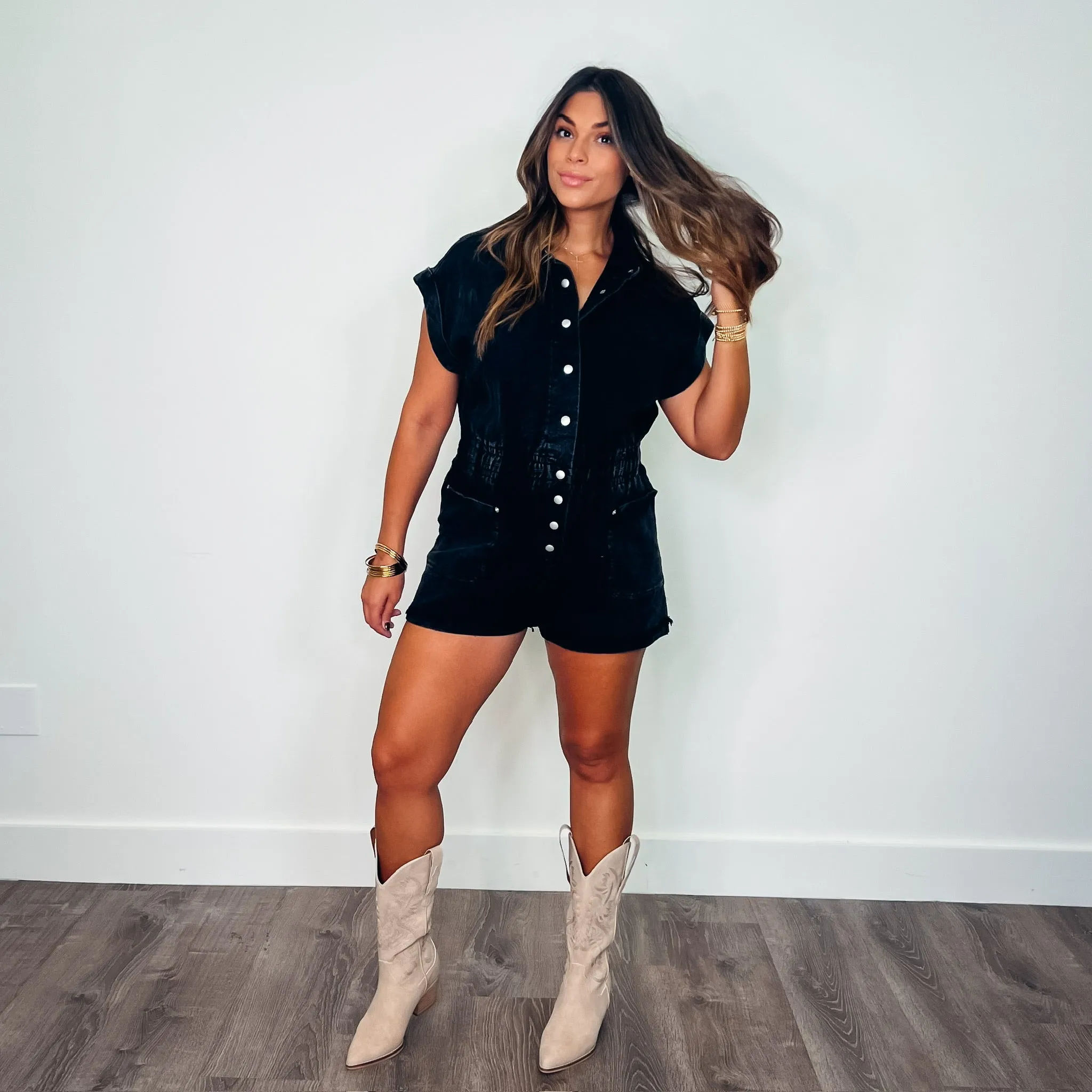 Evie Vintage Black Denim Romper