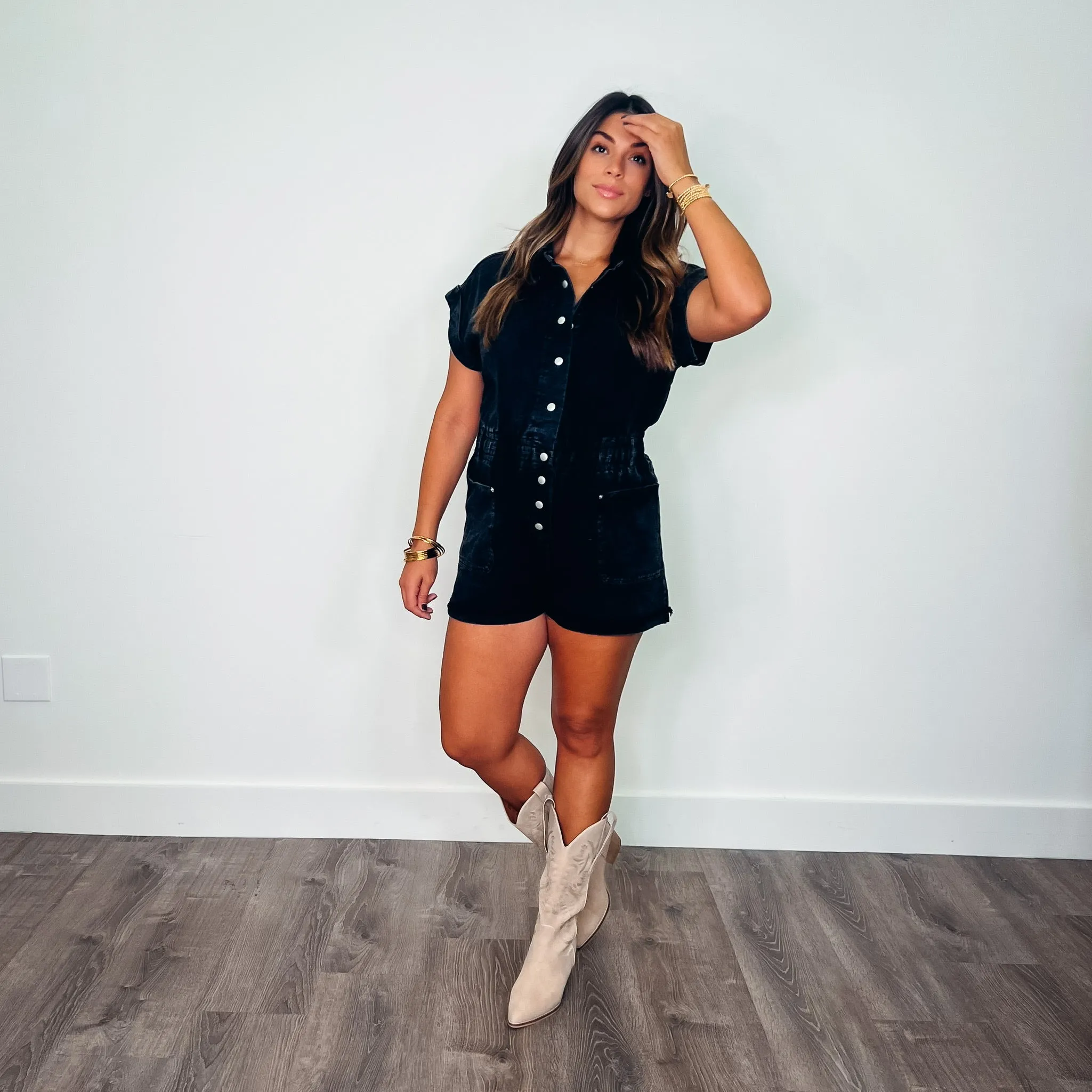 Evie Vintage Black Denim Romper