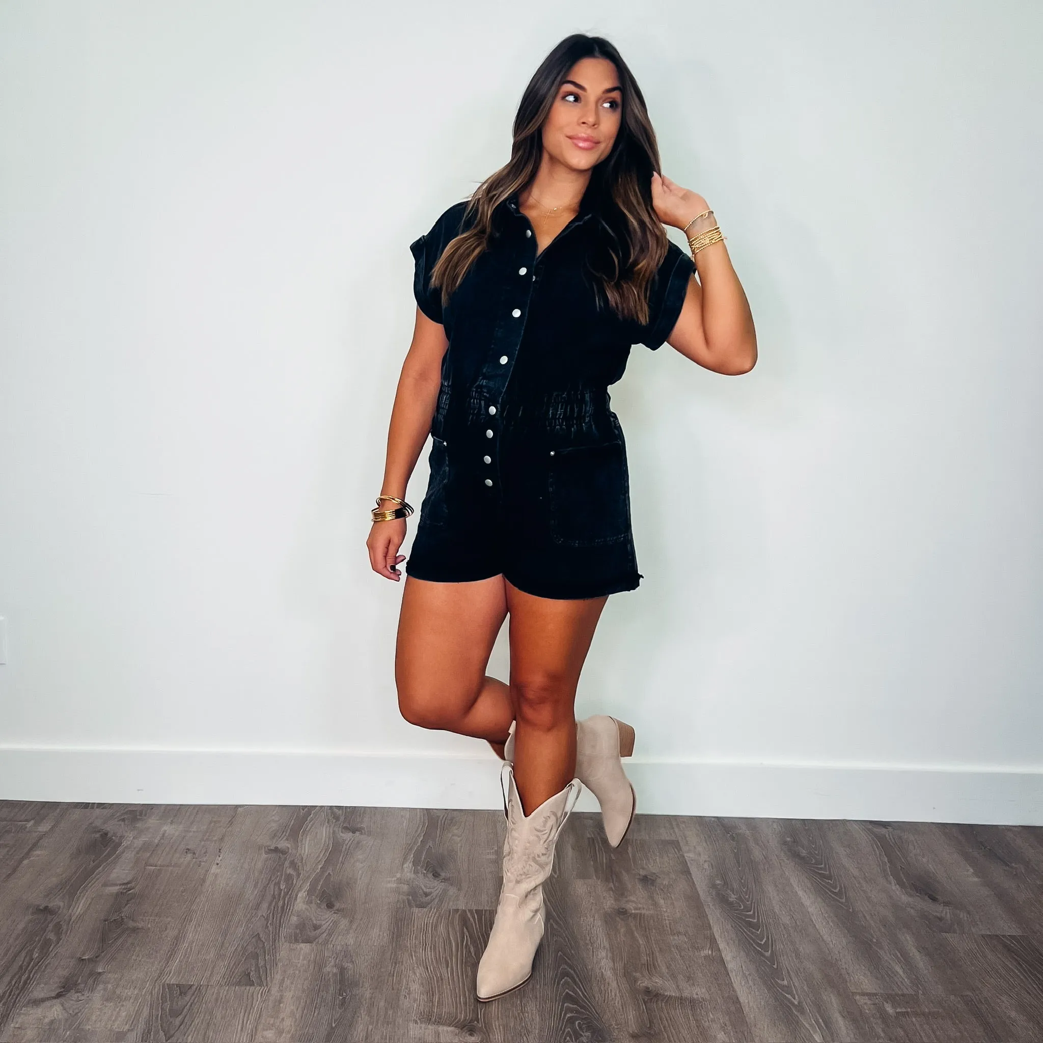 Evie Vintage Black Denim Romper