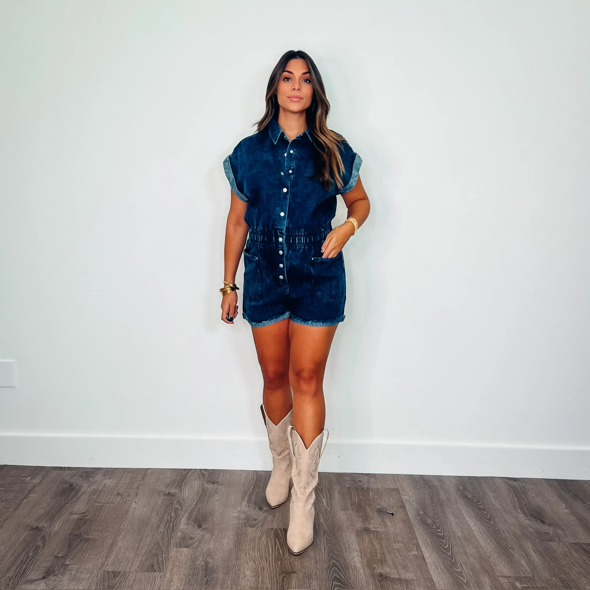 Evie Vintage Blue Denim Romper