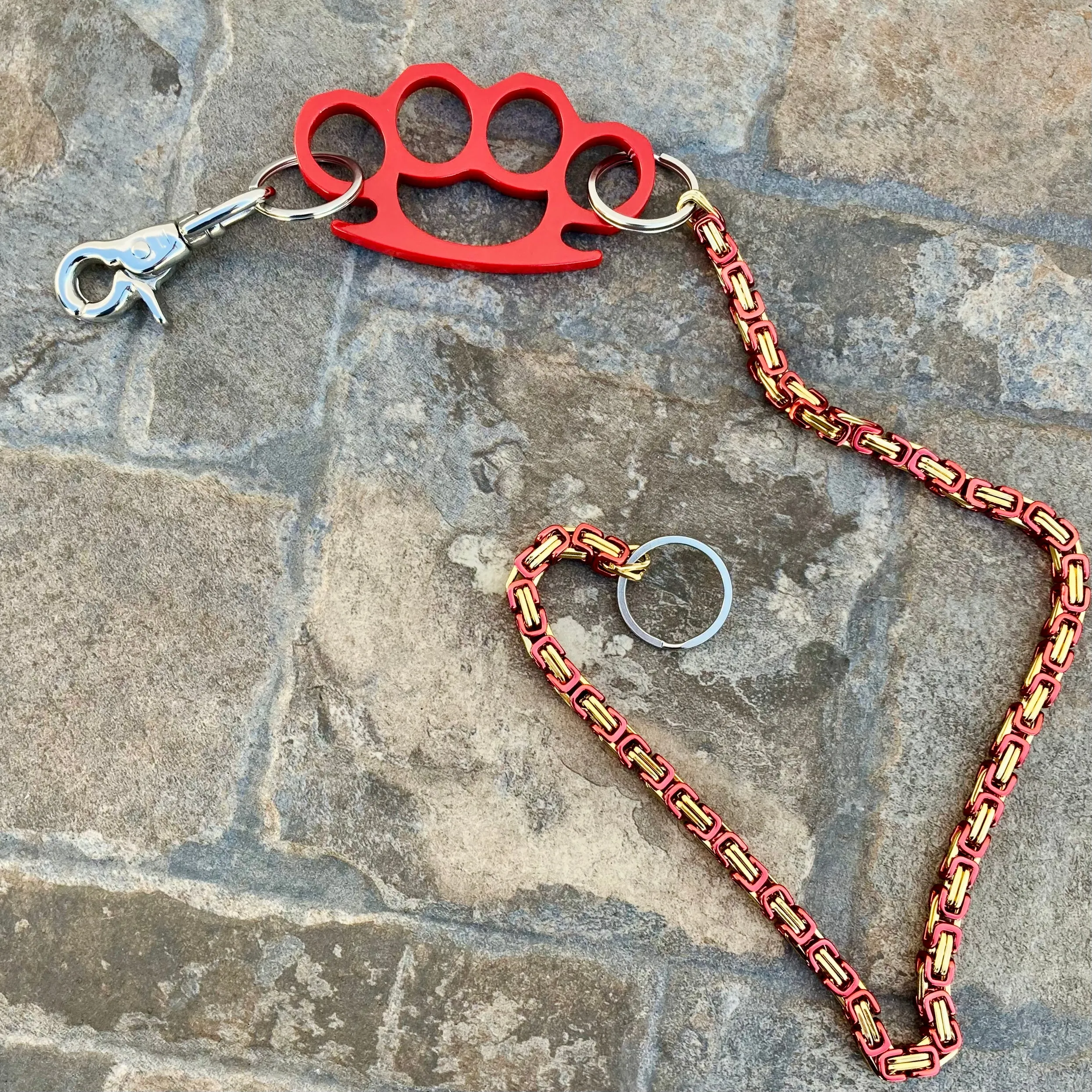 Four Finger Wallet Chain - Red & Gold Daytona Deluxe - W/ Red Four Finger Ring 30 - WCK-4