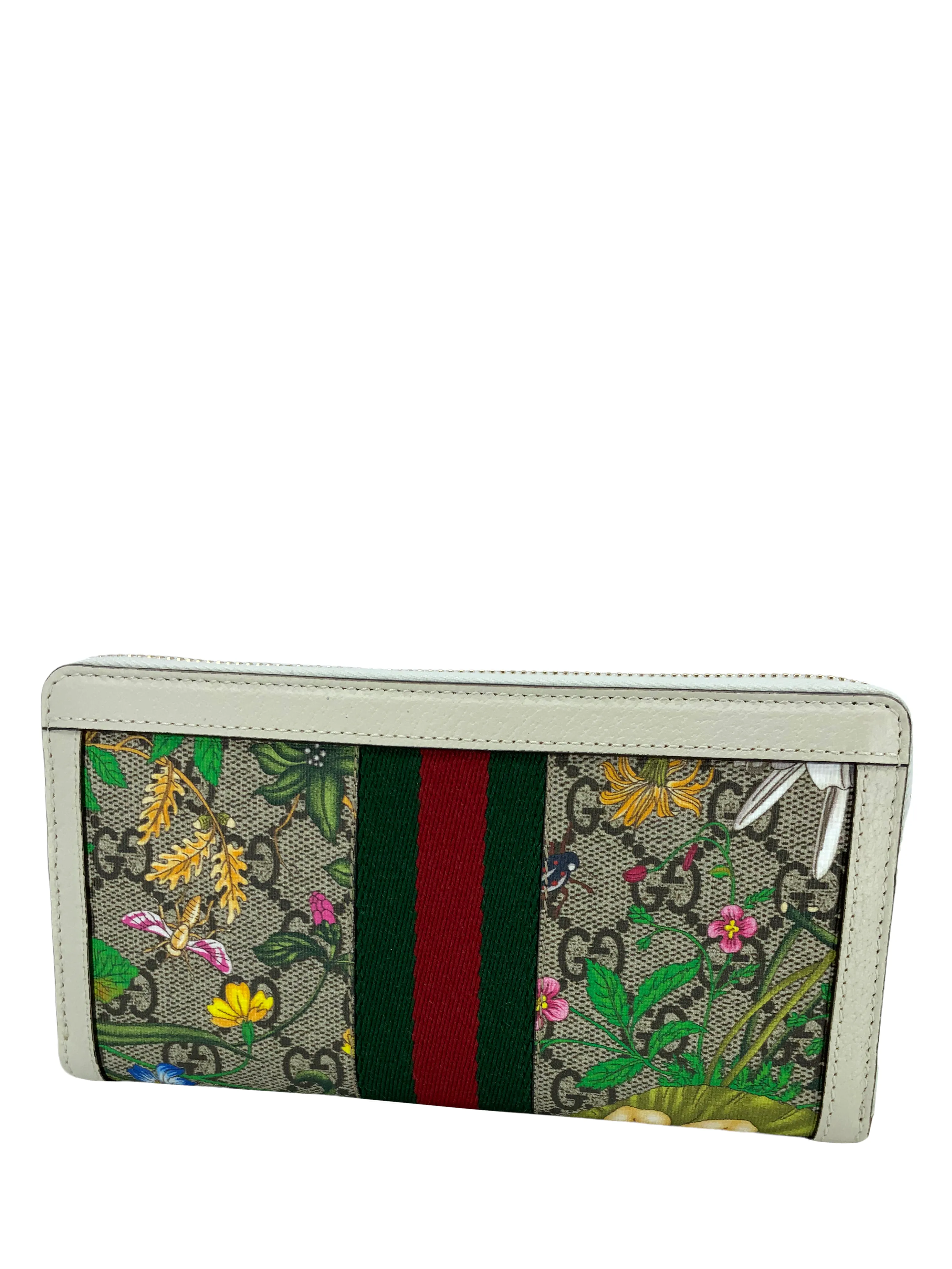 Gucci Ophidia Flora Web Zip Around Wallet NEW