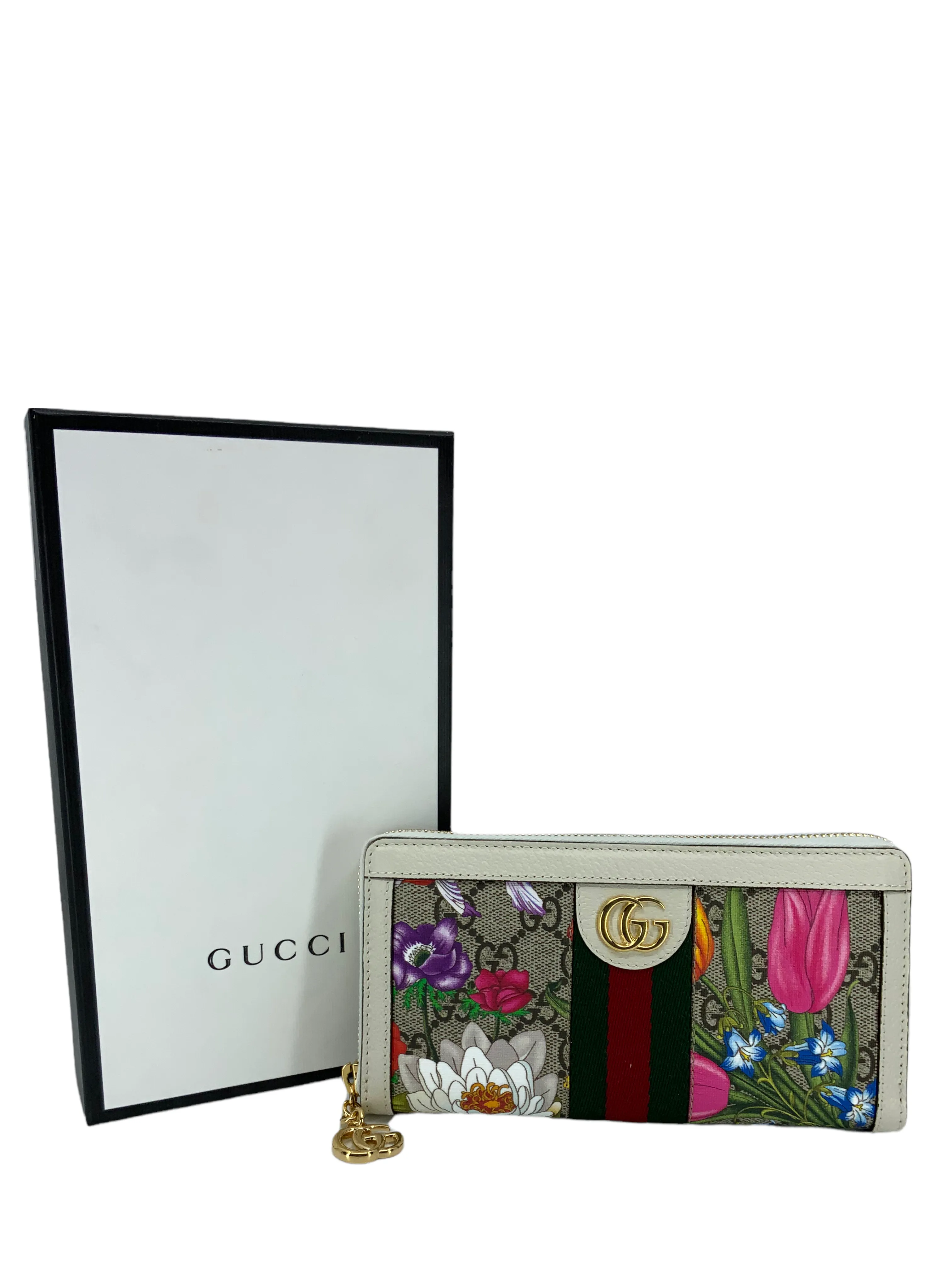 Gucci Ophidia Flora Web Zip Around Wallet NEW