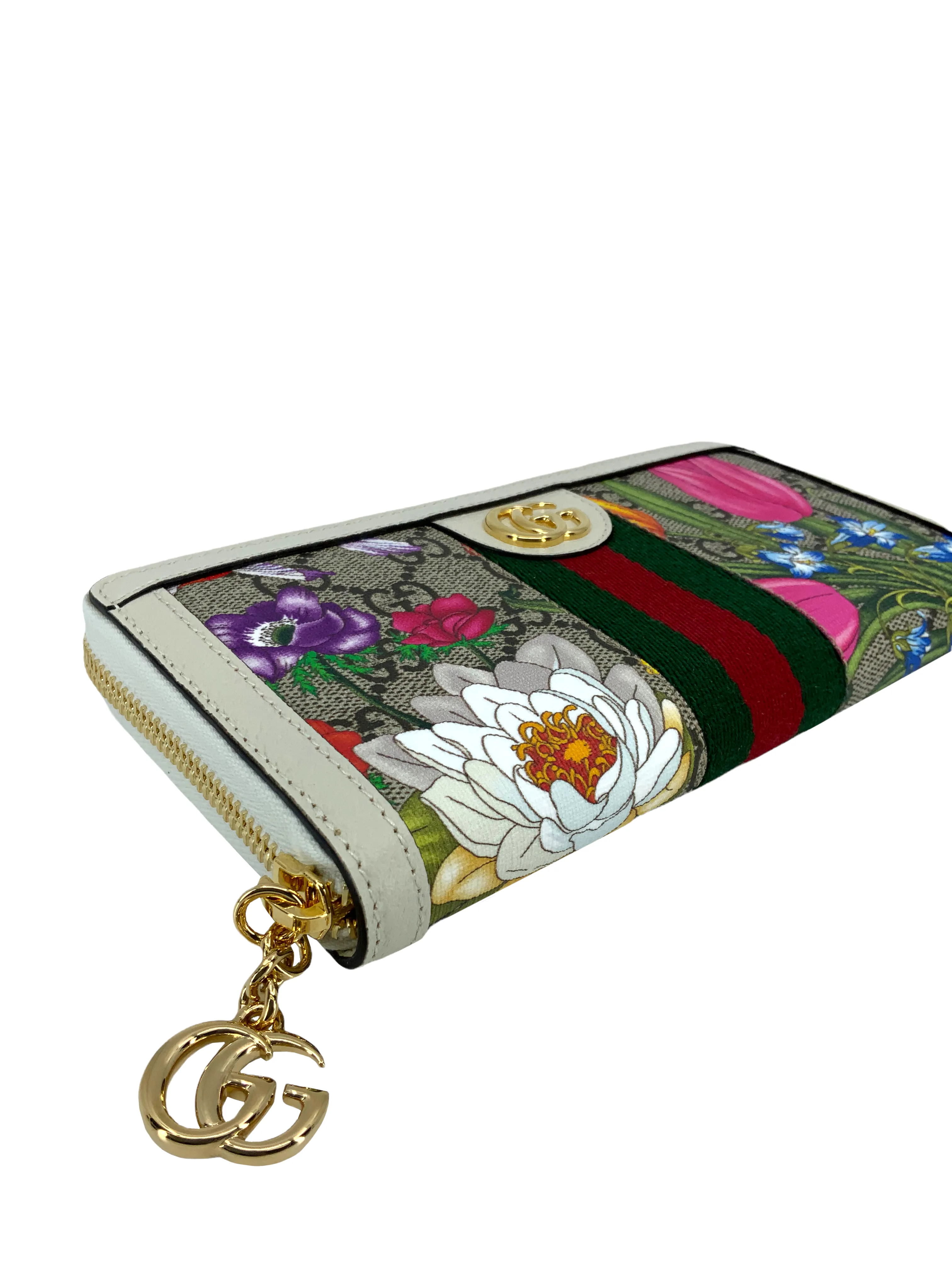 Gucci Ophidia Flora Web Zip Around Wallet NEW