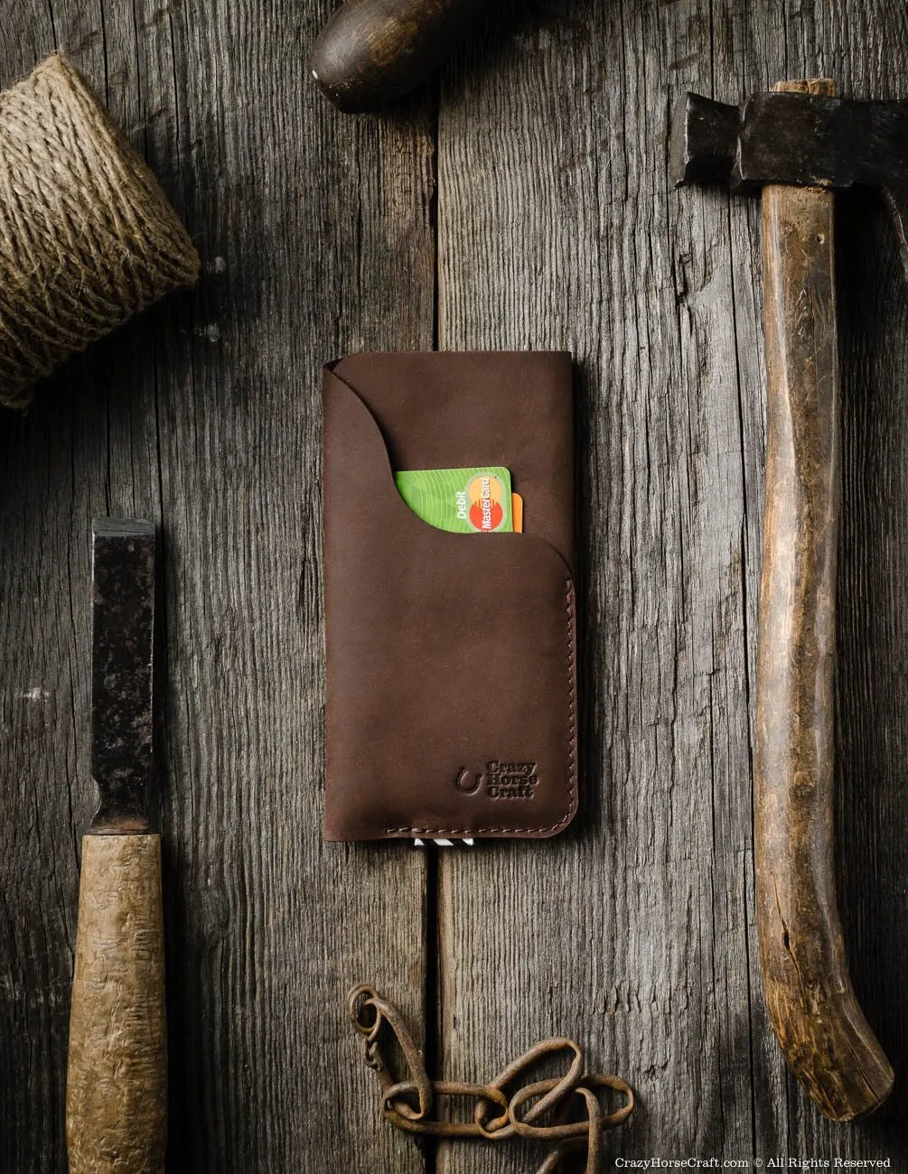 Leather iPhone Case / Wallet with Card Pocket | Wood Brown