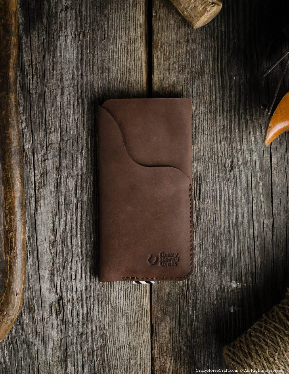 Leather iPhone Case / Wallet with Card Pocket | Wood Brown