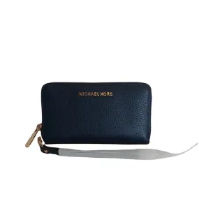 Michael Kors Navy Pebbled Leather Jet Set Travel Zip around Wallet | Brand New |