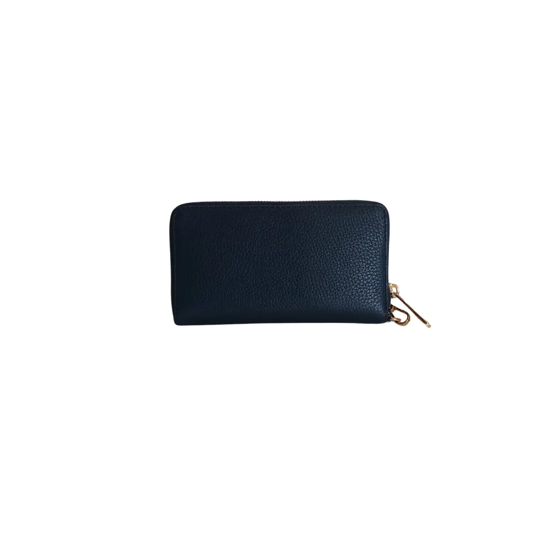 Michael Kors Navy Pebbled Leather Jet Set Travel Zip around Wallet | Brand New |