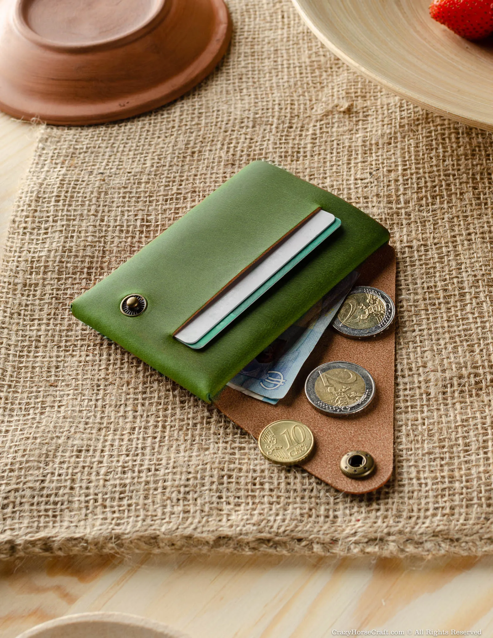 Minimalist leather wallet/card holder | Alpine Green