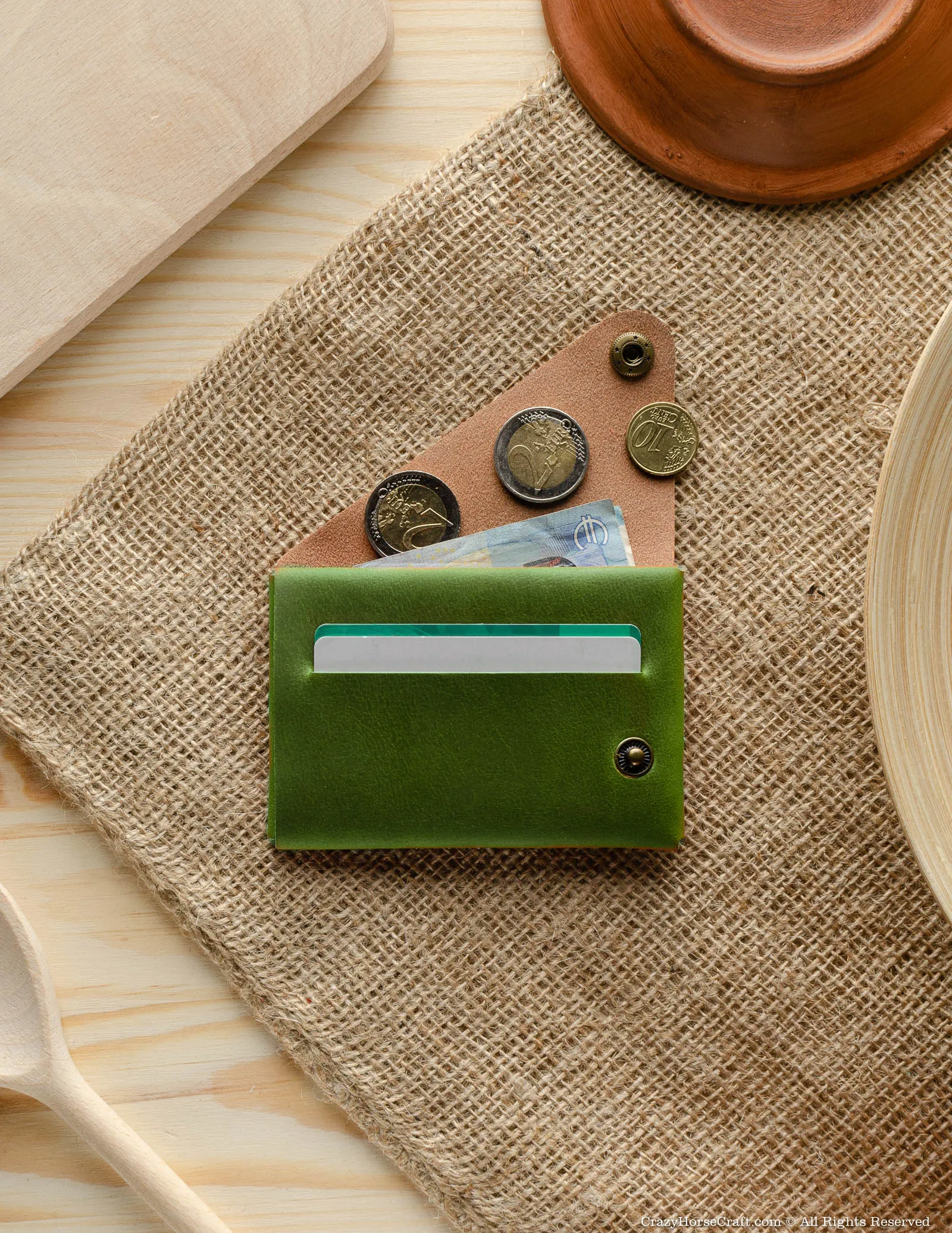 Minimalist leather wallet/card holder | Alpine Green