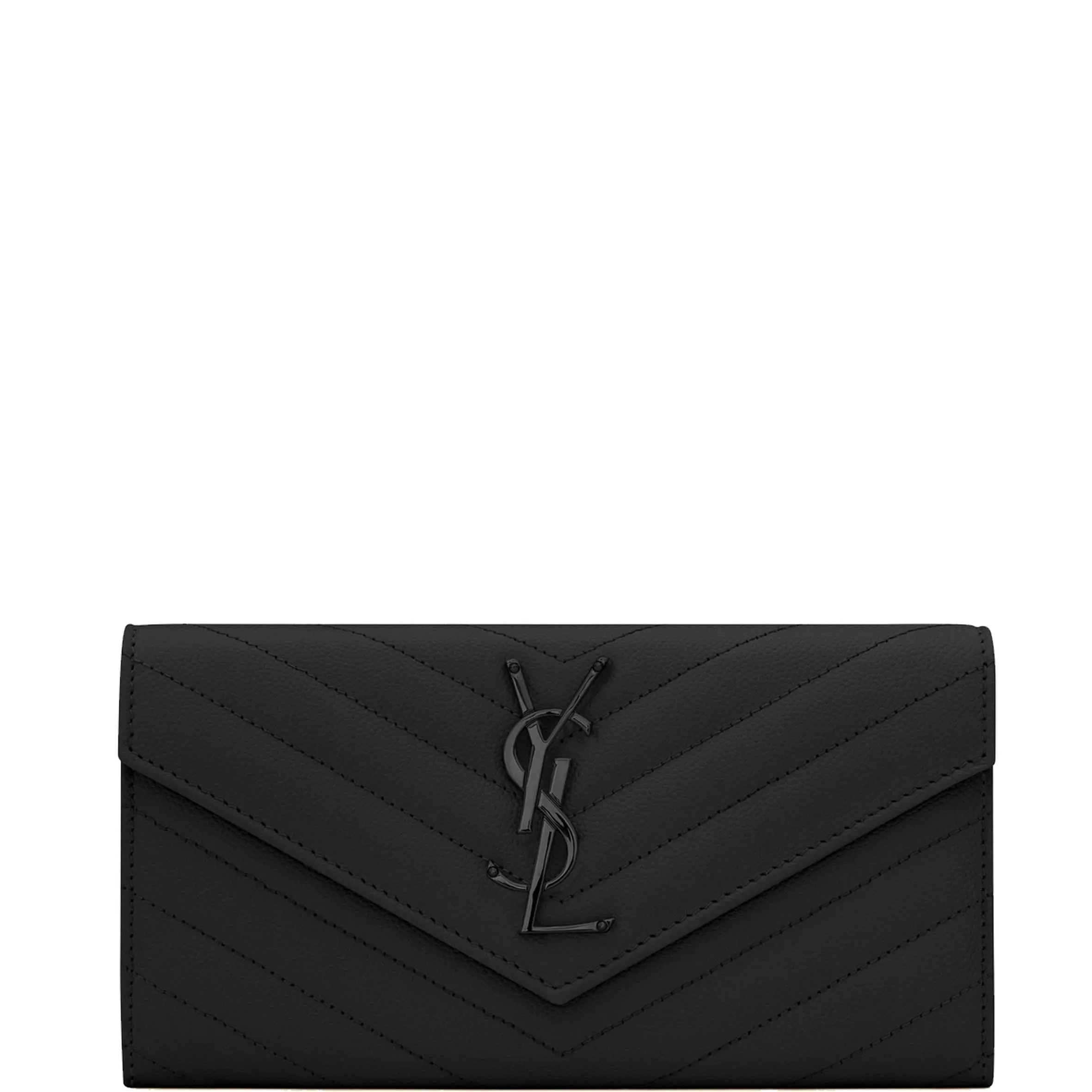 Monogram Chevron Envelope Flap Wallet, Black/Black