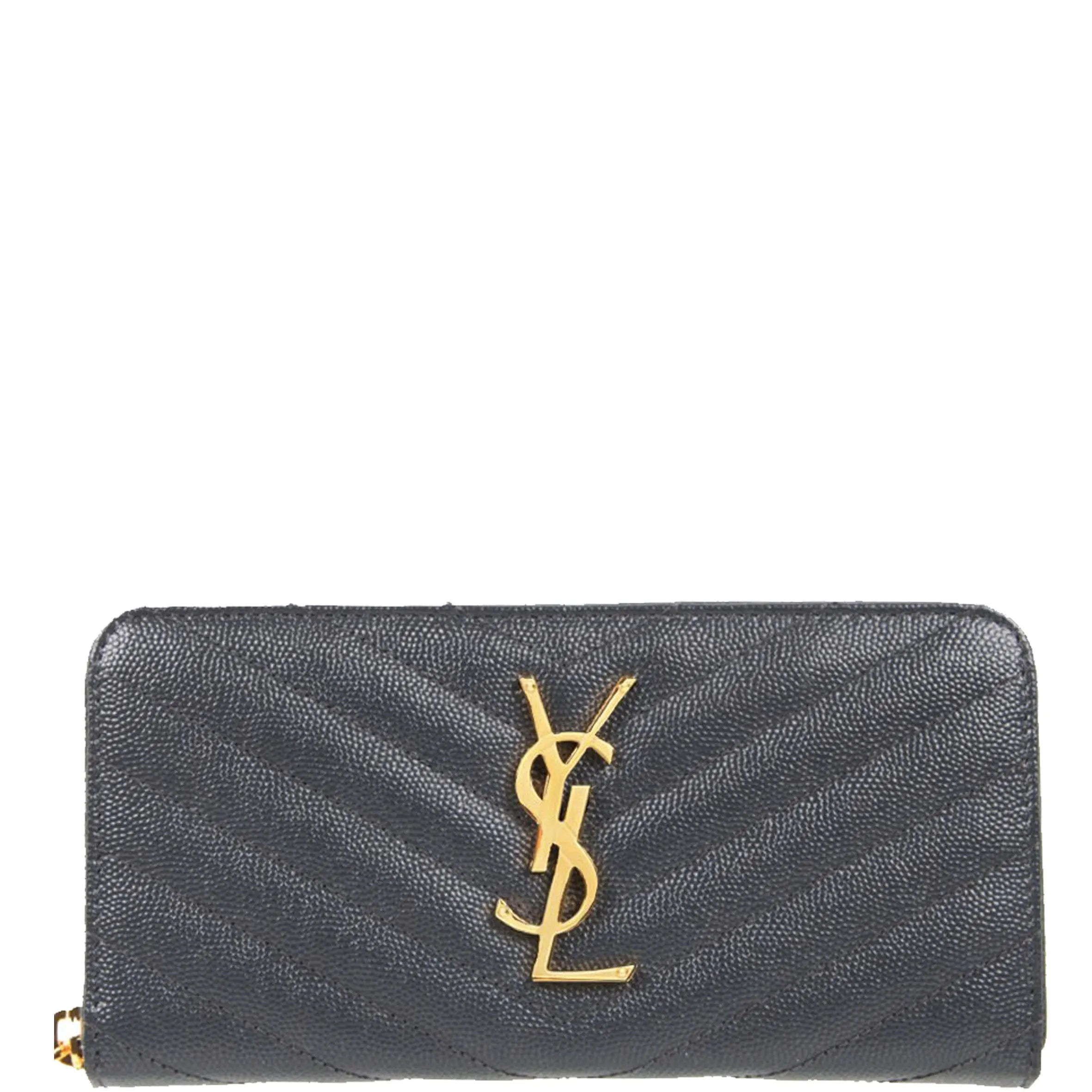 Monogram Chevron Zip Wallet, Dark Smog/Gold