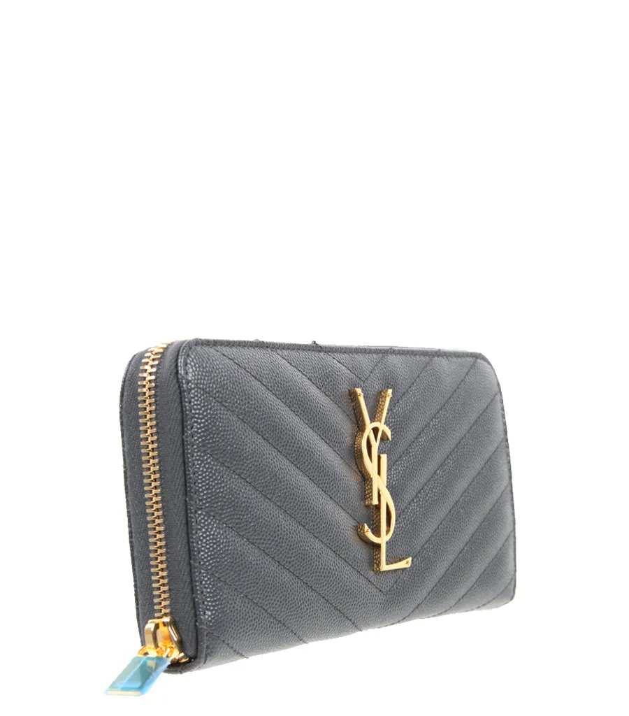 Monogram Chevron Zip Wallet, Dark Smog/Gold