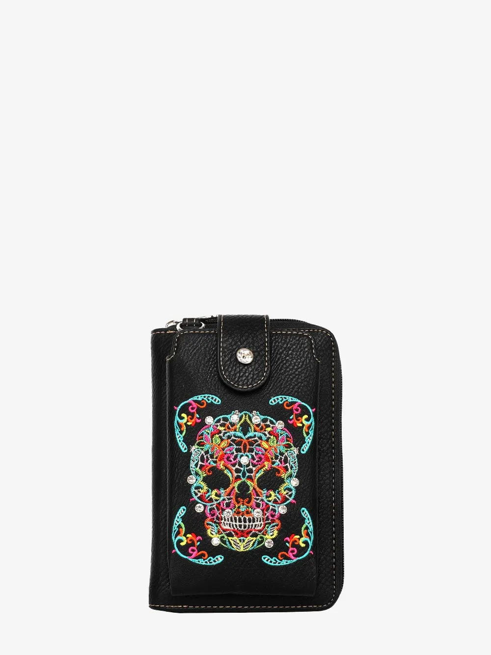 Montana West Embroidered Sugar Skull Crossbody Phone Bag