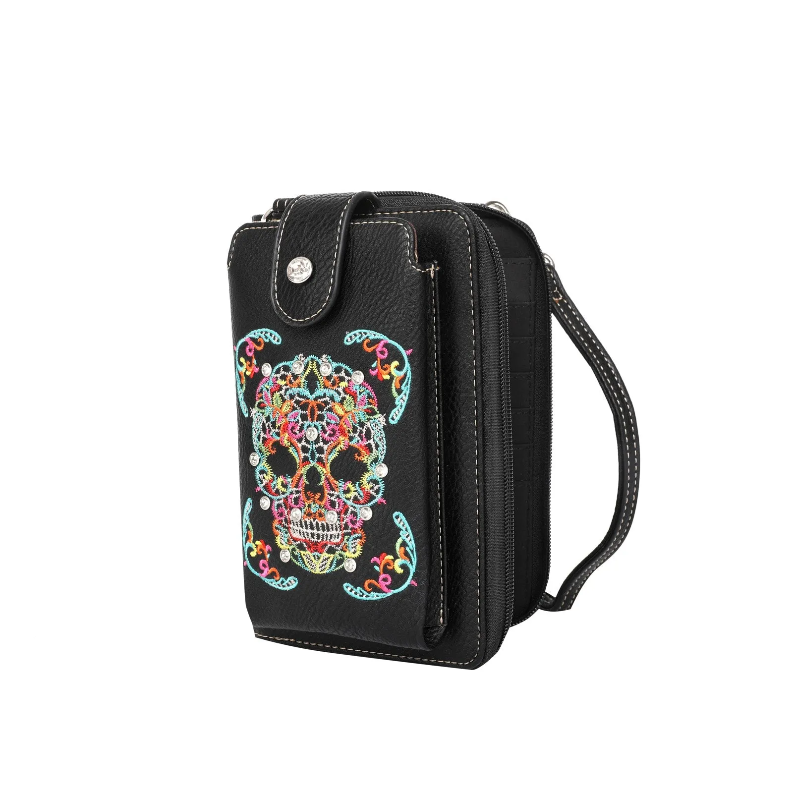 Montana West Embroidered Sugar Skull Crossbody Phone Bag