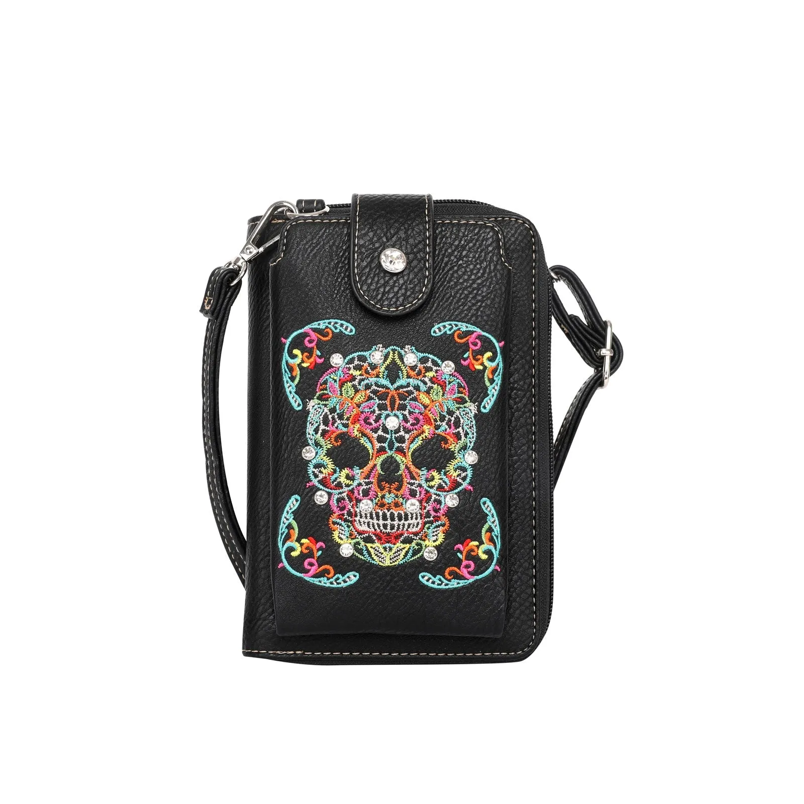 Montana West Embroidered Sugar Skull Crossbody Phone Bag