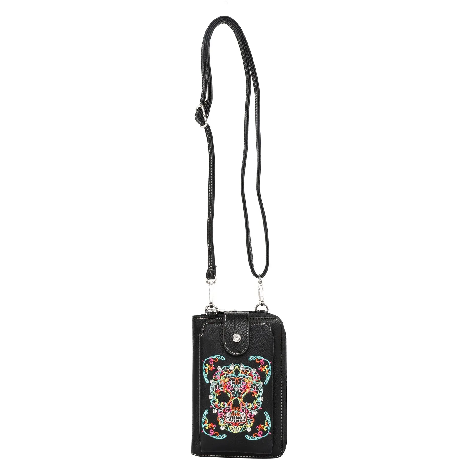 Montana West Embroidered Sugar Skull Crossbody Phone Bag